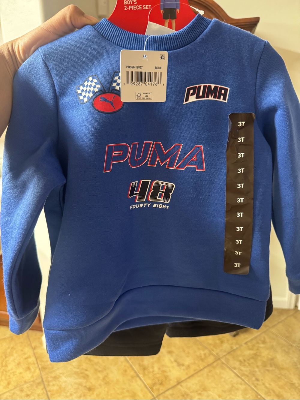 PUMA Boys' Blue Logo Sweatshirt with short set- 3T